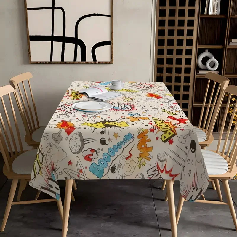 Luxurious rectangular tablecloth in graffiti style, suitable for outdoor parties