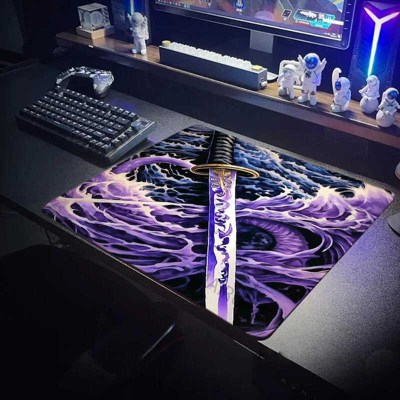 Samurai Sword Wave Mouse Pad Large Square Computer Office Game Table Mats Rubber Anti-slip Gaming Keyboard Mousepads Desk Pads
