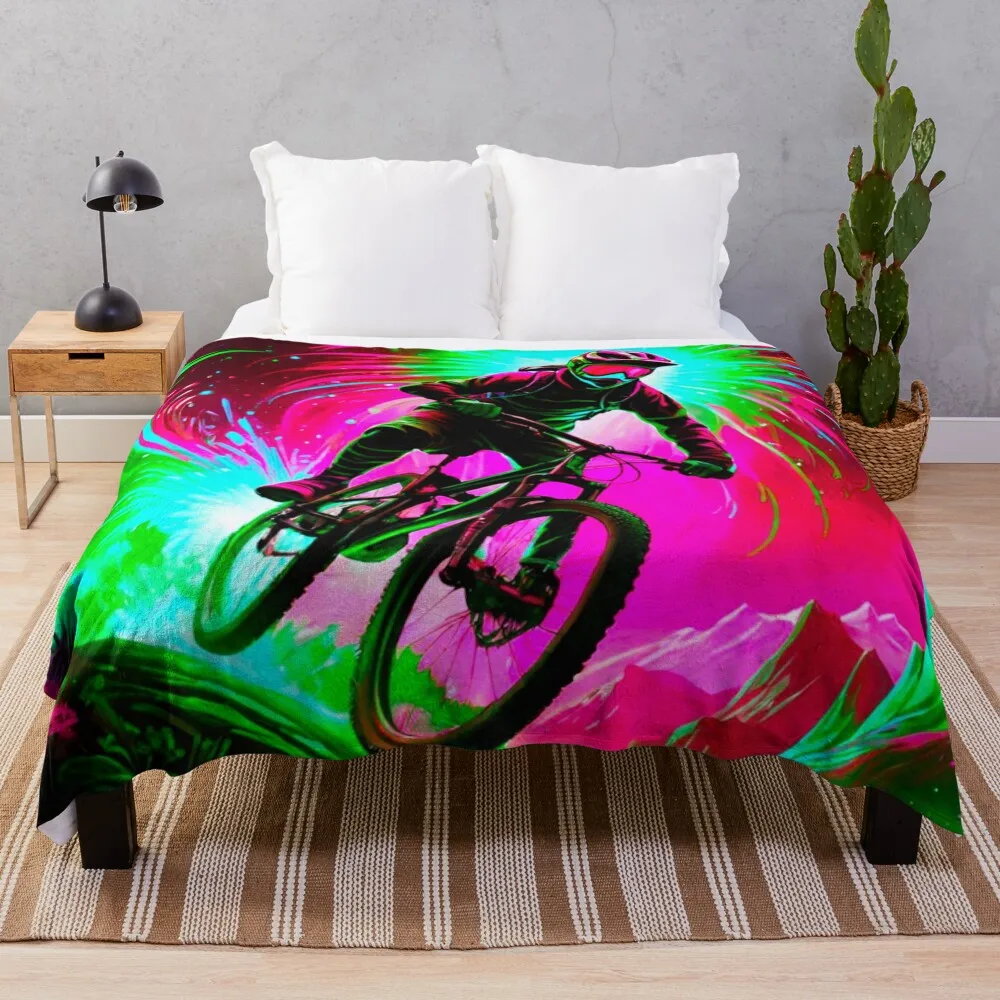 New Year’s Trailblazer: MTB Rider Shredding Trails Amidst Fireworks Throw Blanket Comforter Weighted Decorative Sofa Blankets