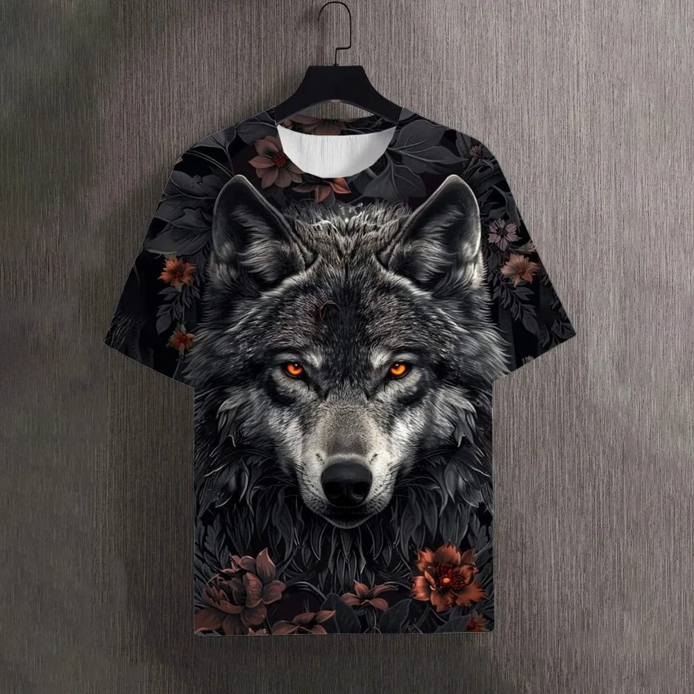 

Funny Animal Wolf Print Men's T-shirts Hip Hop Trend Harajuku High Quality Clothing Casual O-neck Short Sleeve Summer Loose Tops