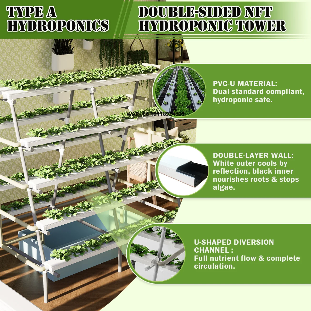 

A-Frame NFT Vertical Hydroponics Equipment with Pump for Greenhouse & Outdoor Farming High Rigidity 100 Holes
