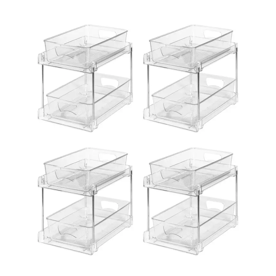 

Набор прозрачных органайзеров и контейнеров для ванной комнаты, 2-уровневый выдвижной органайзер для шкафа под раковину, пластиковые ящики для организации и хранения