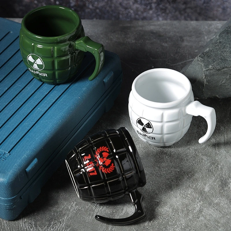 Grenade Shaped Ceramic Mug Military Green Coffee Cup Army Style Novelty For Men Women Office Desk Halloween Christmas Gift