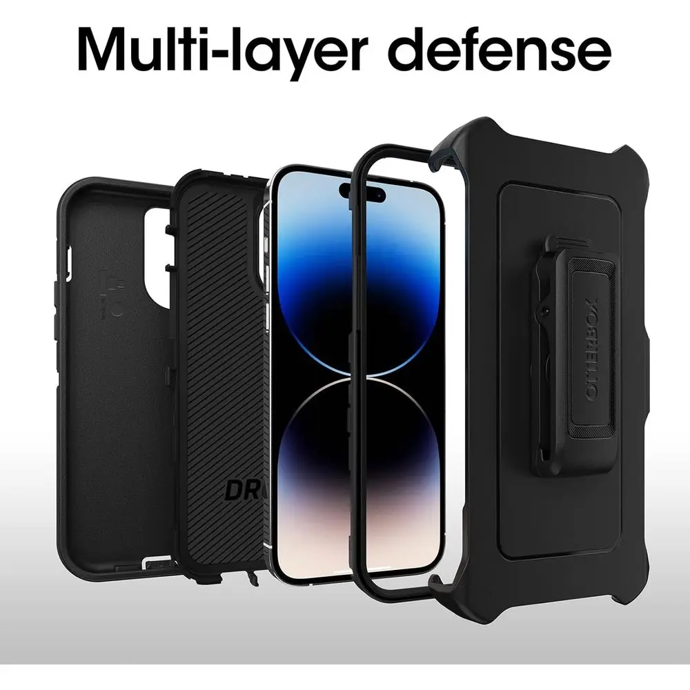 iPhone 14 Pro Max (ONLY) Defender Series Case - BLACK , Rugged & Durable, with Port Protection, Includes Holster Clip Kickstand