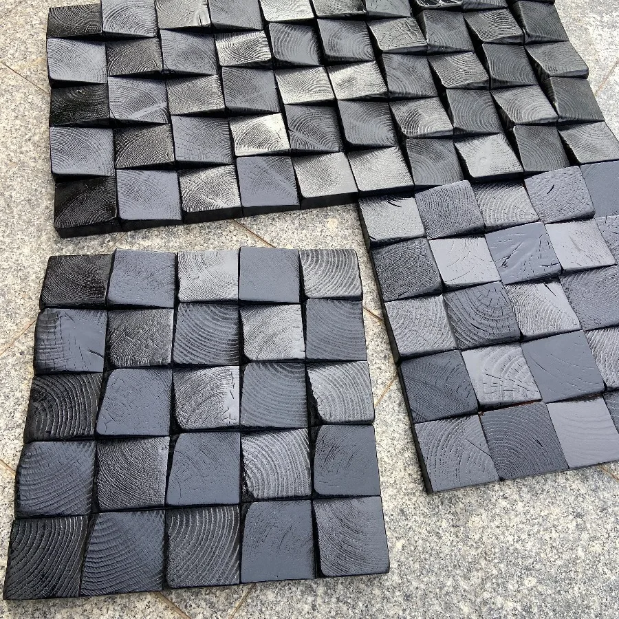 Natural Solid Wood 3D Art Wall Stickers Carbonized Black Lacquer Mosaic Tile Background Panel Wall Decor for Home Office Bedroom - view 5