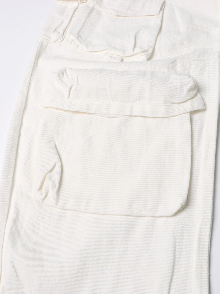 TWOTWINSTYLE Designer Solid Patchwork Pocket Cargo Pant For Women High Waist Spliced Button Streetwear Wide Leg Pants Female New