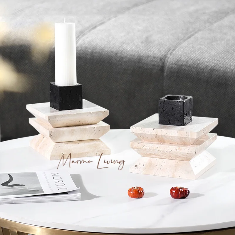 Travertine Candle Holder for Table Centerpieces Natural Marble Candlestick Holder for Wedding Anniversary Home Decoration