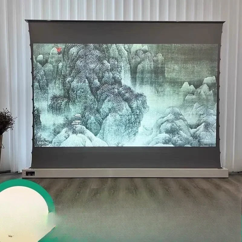 Installation-free electric floor lift projection curtain, household cable voice automatic lifting cloth