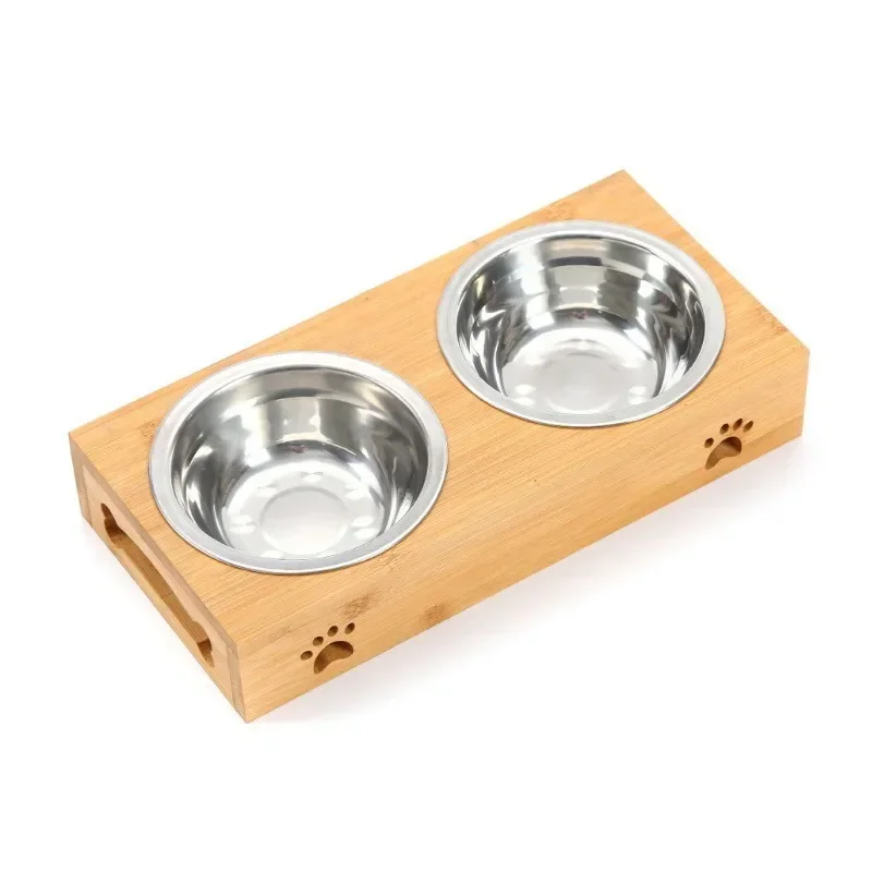 Cat for Pet Popular Home Frame Puppy Bamboo Dog New Stainless Feeding With Steel/ceramic Combination And Bowls Drinking