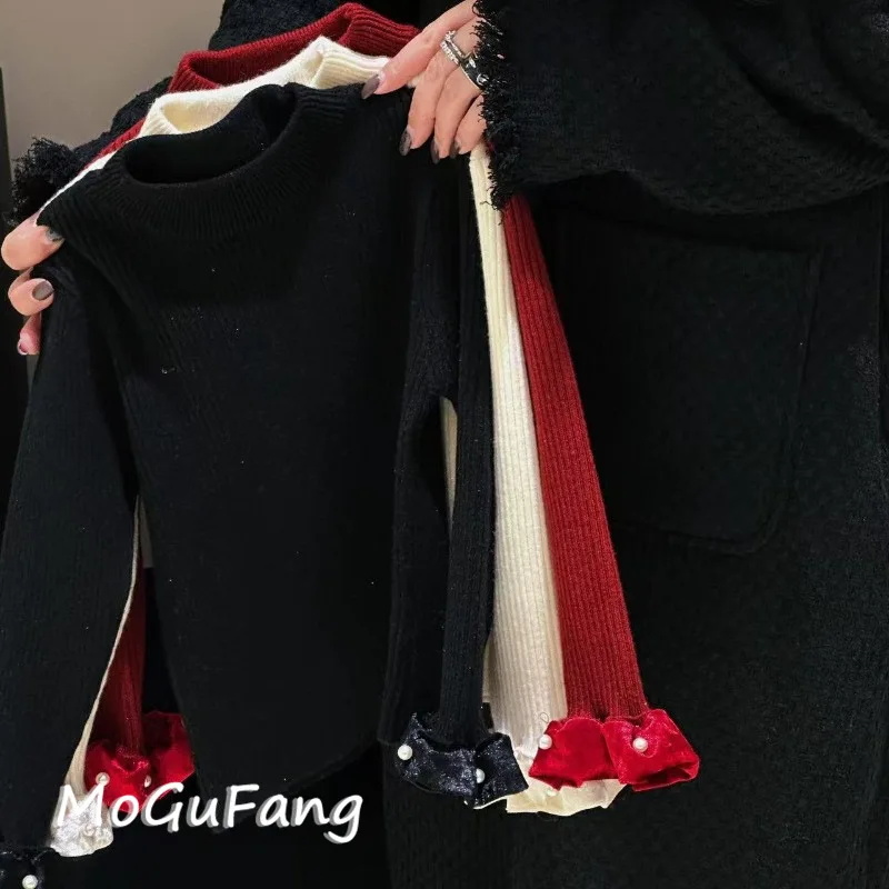 

01-Girls2025Autumn Winter New Sweater Pullover Fashion Thick Stylish New Year Color Sweater Knitted Top Autumn Winter Trendy Sty