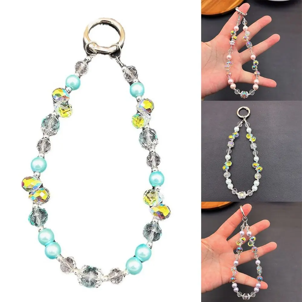 세련된 반짝이 크리스탈 구슬 펜던트 투명 분리형 진주 크리스탈 키 체인 여자를위한 다채로운 손목 크리스탈 체인 여자