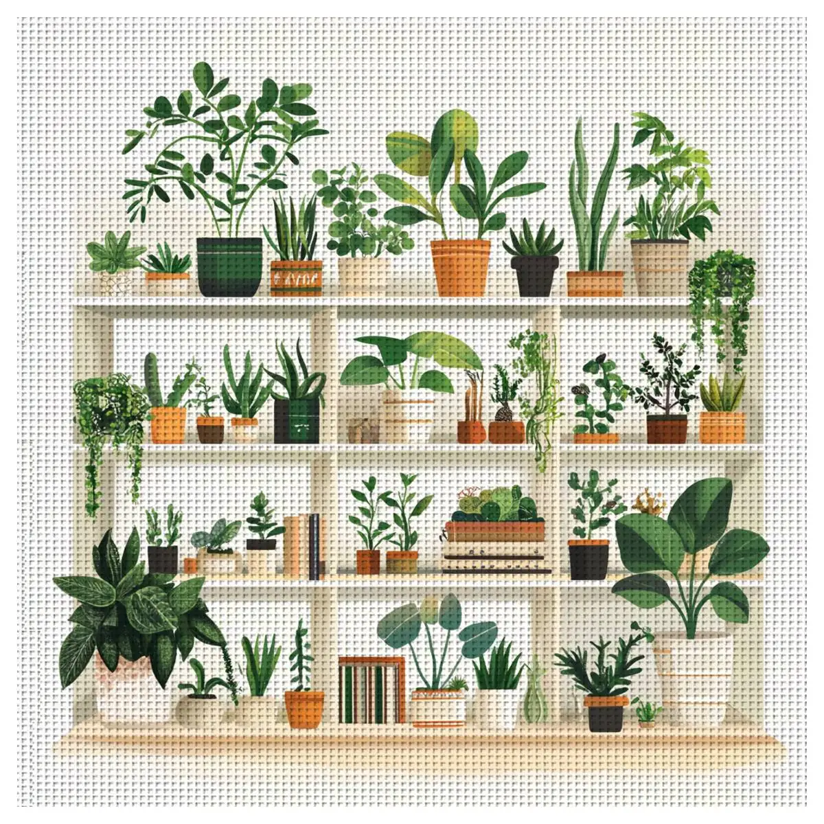 1pc 40X40CM/15.74inch Green Plants Stamped Cross Stitch Kit DIY Kit 11CT/14CT DIY Embroidered Set DIY Cross-Stitch Set