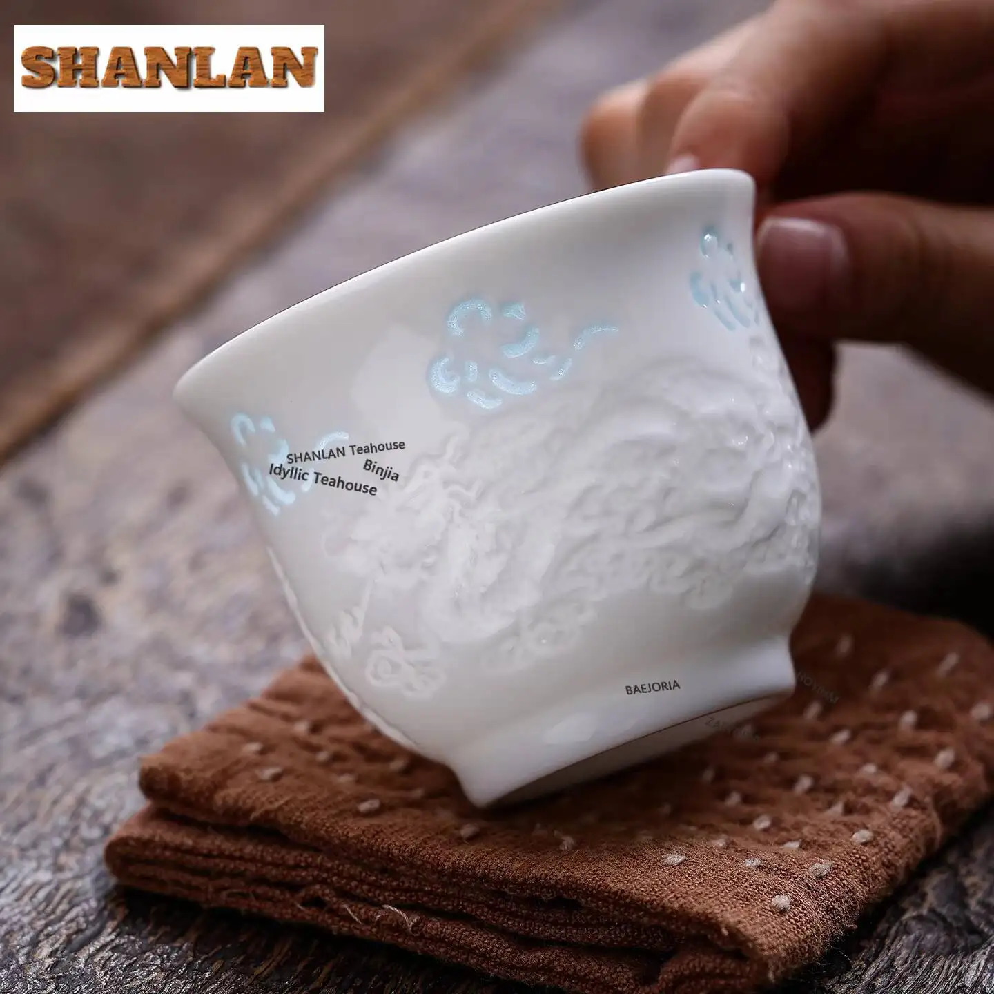 140ml Jade Porcelain Dragon Phoenix Auspicious Teacup Zen Tea Bowl Set Of Cups Tea-tasting Personal Cup Jianzhan Master Cups Cha