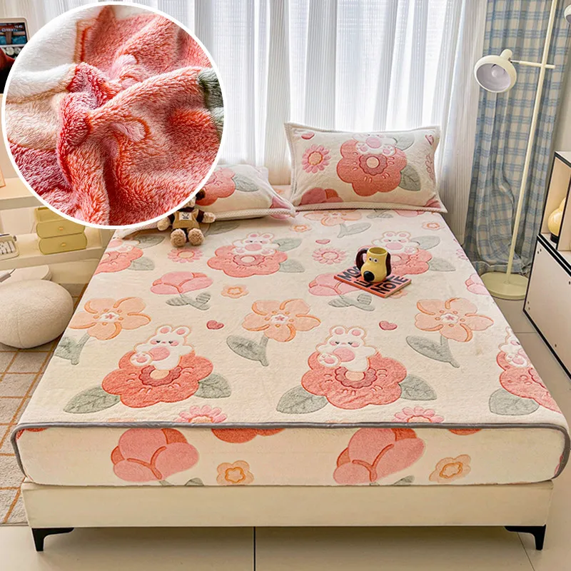 

Floral Style Bed Cover Flannel Bed Linen Elastic Fitted Sheet Soft Mattress Protector sabanas para cama (Pillowcase Need Order)