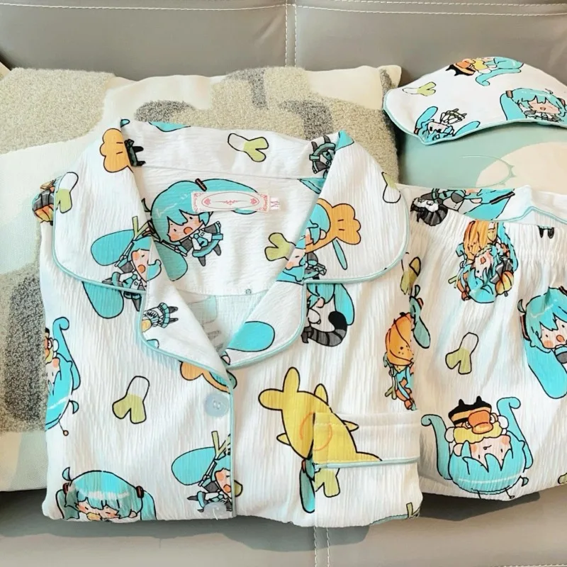 Hatsune Miku chica de dibujos animados pantalones cortos de manga corta pijamas anime periferia personalidad estudiante chica corazón ropa de descanso fina conjunto regalo