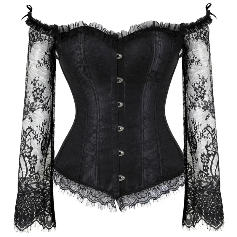 Corset Top With Sleeves Vintage Corsets Lingerie For Women Plus Size Sexy Lace Floral Corset Bustier Top Steampunk Gothic