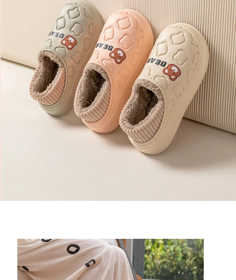 TZLDN Damen Herren Haus Wasserdichte Mode Bär Hausschuhe Slip on Schnee Winter Warme, vollständig mit Pelz gefütterte Hausschuhe Indoor Outdoor Schuhe – Detail 6