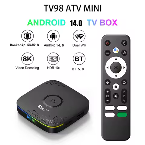 TV98 ATV mini TV Box HD 8K 4K Android 14 Dual WiFi 4G 5G Set Top Box Rockchip RK3518 Voice Remote Smart Media Player IPTV