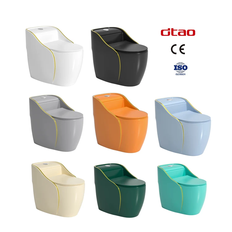 Wholesale Gold Rim One Piece Bathroom Toilet Bowl Ceramic Water Closet Porcelain Gold Black White pink Green Color Toilet