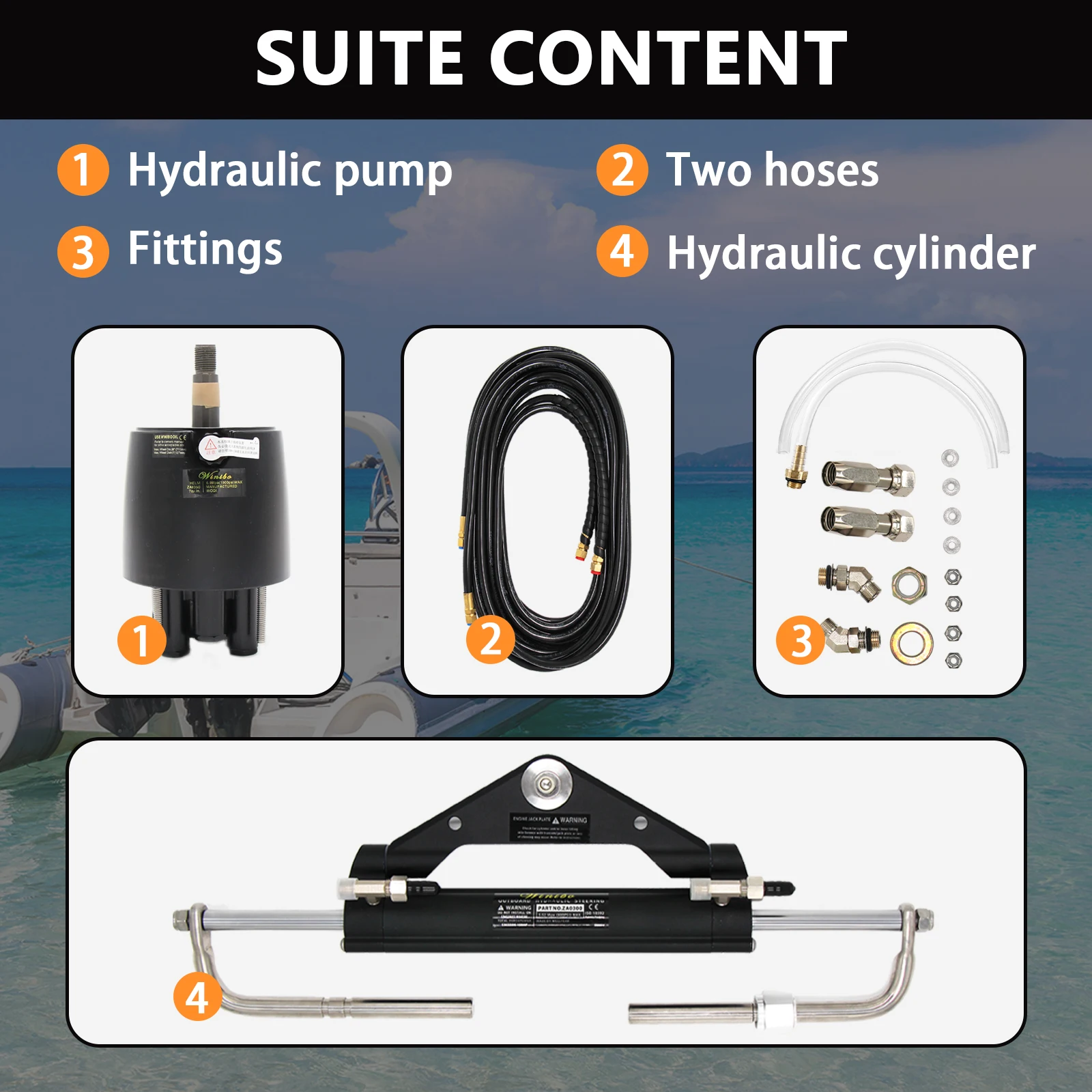 150 HP Marine Hydraulic Steering Helm Pump 26ft Aluminum Cylinder, Helm Pump, Tube/Hose, Hose, Steering Wheel Boat Yacht Helm