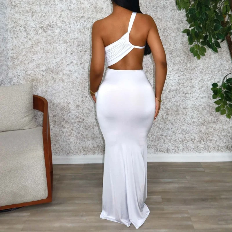 Slergiri Abito lungo increspato elegante tinta unita da donna 2025 Abiti aderenti senza maniche da sera con ritaglio sexy di nuova moda