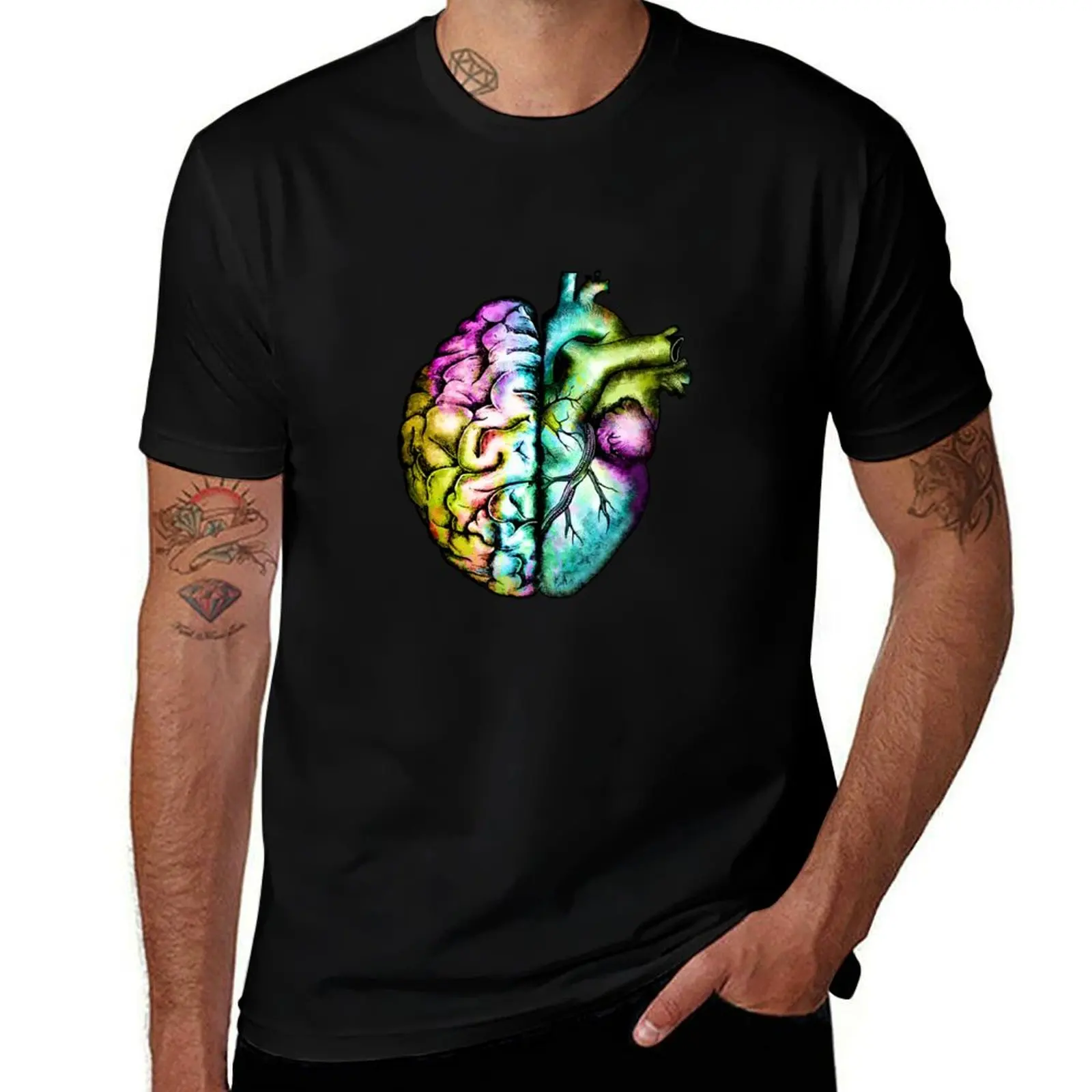 Right balance between brain and heart, colorful, rainbow, multicolored, mental health T-Shirt
