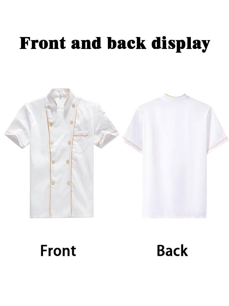 레드 트림 디테일이 있는 셰프 코트 - 남녀 공용 통기성 반팔 여름 유니폼, 호텔 및 레스토랑을 위한 스타일리시한 디자인