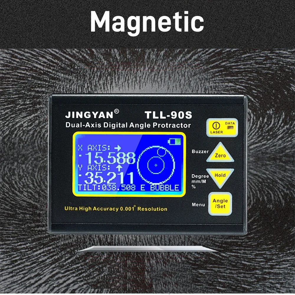 TLL-90S High Precision Laser Angle Protractor 0.005° Dual-Axis Digital Inclinometer 0.001° Magnetic Electronic Level Meter RS485