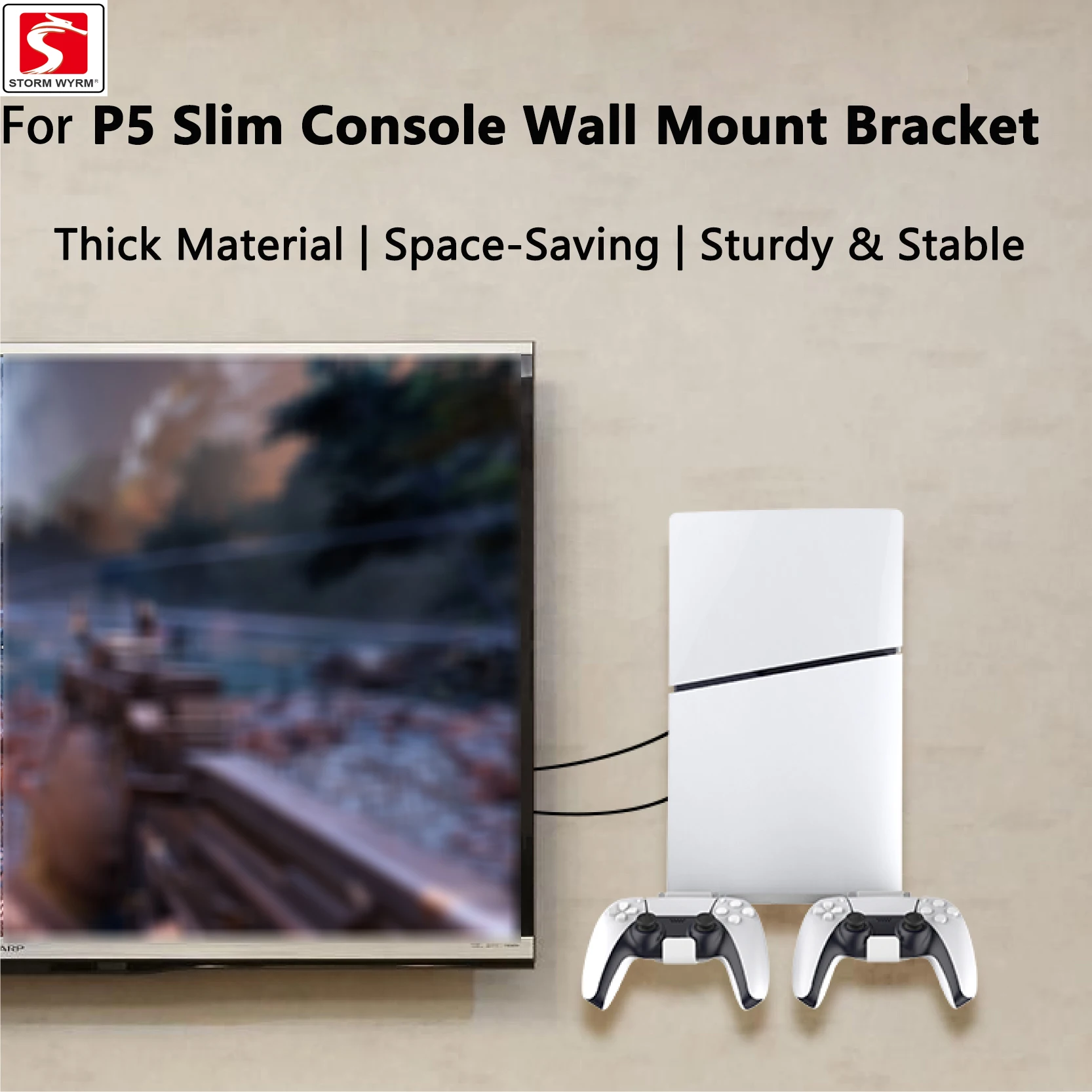 

STORM WYRM Wall-mounted Metal Bracket for P5S Console , Provides 2 Gamepads Storage and easy installation.