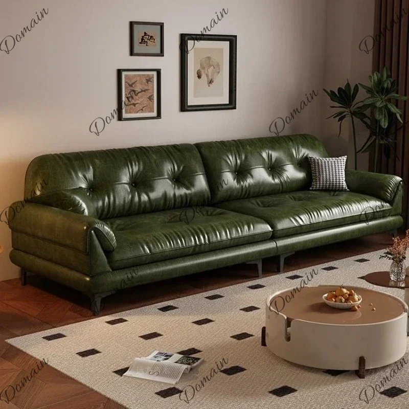 New Vintage Style Leather Sofa Living Room Sofas Recliner Nordic Oversized Reading Couch Bedroom Luxury Loveseat Home Furniture