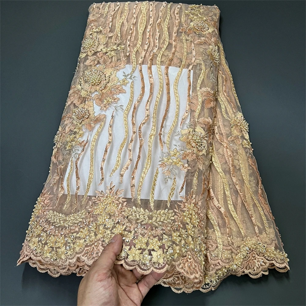 2025 African Nigerian Tulle Lace Fabric High Quality Cotton Wedding Party Dress Sequins For Sewing Embroidery  ZJ047