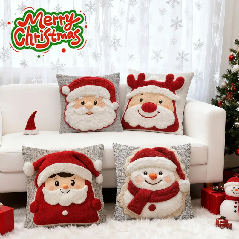 1-10PCS Xmas Pillowcase Single Side Print Gentle Soft Cushion Sham for Couch Bedroom Living Room Holiday  Home Decor