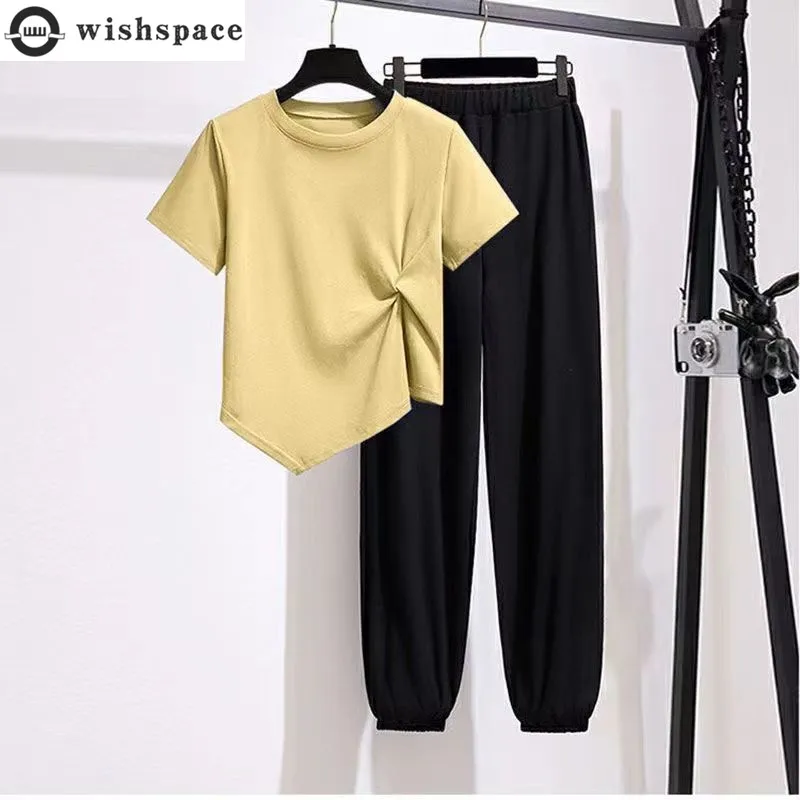 

2022 Summer Korean Fashion Casual Women's Suit + T-Shirt Top Casual Pants Age Reduction Two-piece Elegant Women's Suit