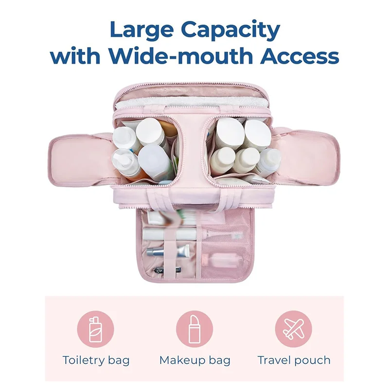 حقيبة مستحضرات التجميل للسفر من TEXU ذات سعة كبيرة وحقيبة مستحضرات التجميل للسفر ذات فتح واسع ومنظم حقيبة التخزين المحمولة مع للسفر