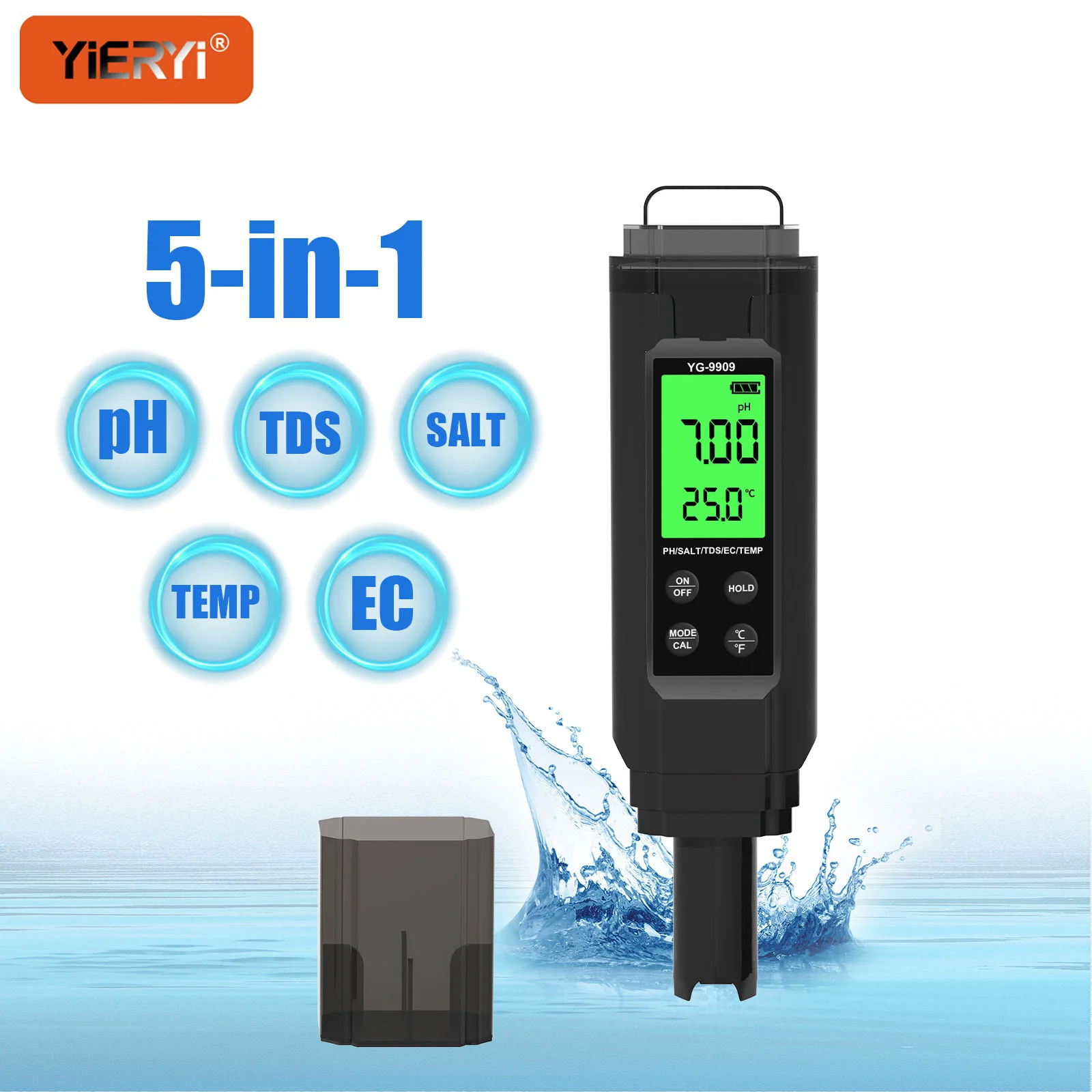 

5 IN 1 PH Meter Digital TDS EC Temp Salinity High Accuracy Water Quality Tester for Aquariums Pools Hydroponic Aquaculture Farm