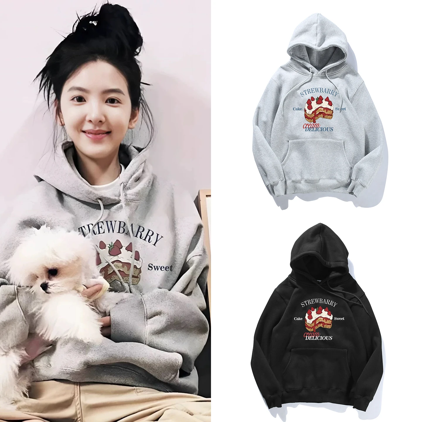 

Женская толстовка с капюшоном в корейском стиле, осенне-зимняя, свободного кроя, на флисовой подкладке, оверсайз