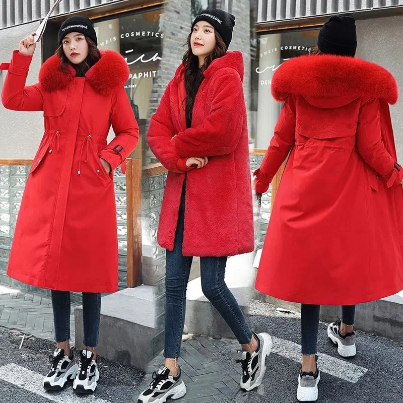 2022 New Detachable Snow Wear Long Parkas Winter Jacket Women Clothes Hooded  Parka Female Fur Lining Thick Warm Student Coats