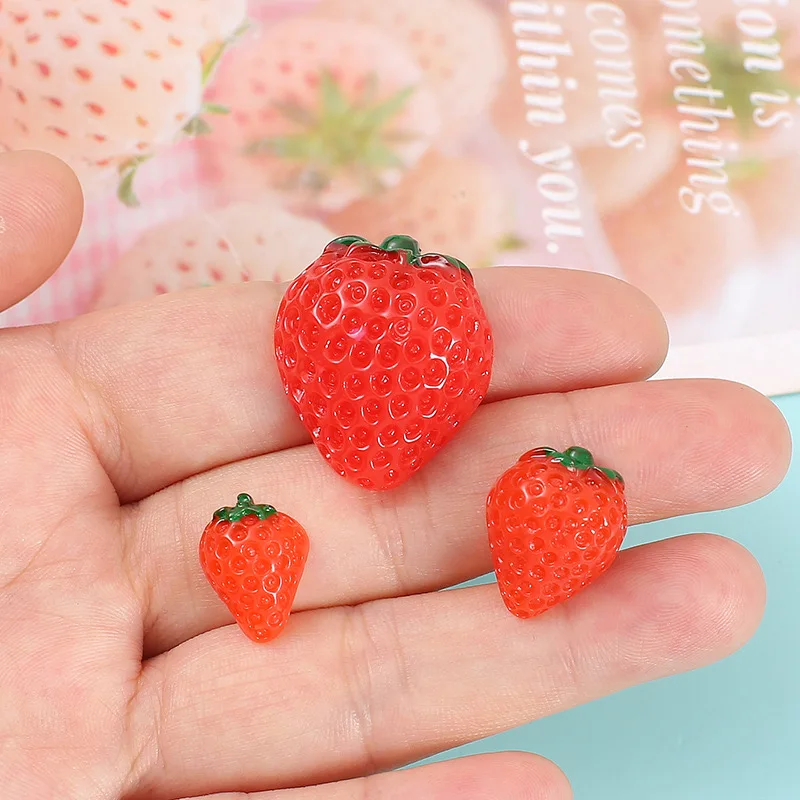 10pcs 3D Strawberry Charms Cabochons Miniatures Planar Resin Flatback Hair Accessories Girl Arts and Crafts Supplies Diy Craft
