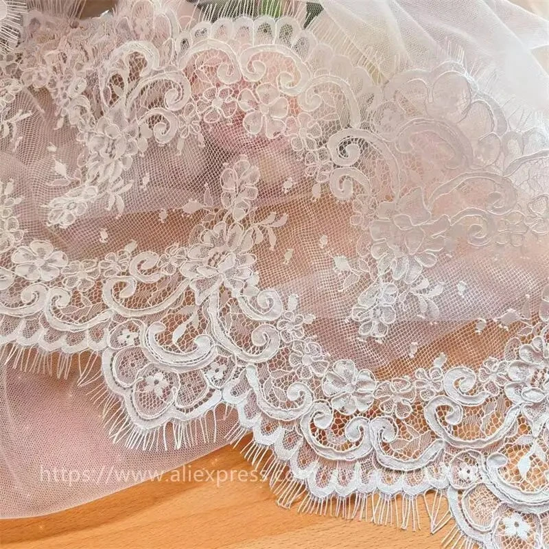 3m/lot Eyelash Lace Trimming for Wedding Dress,High End Border,Romantic Flowers,DIY Veil Edging,White Embroidery Lace Fabric