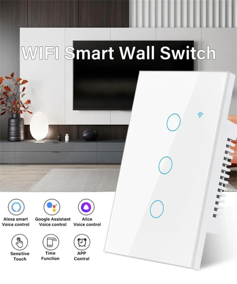 WiFi US Smart Switch Need Neutral Wire 1/2/3/4 Gang Light Switch Tuya Smart Life APP Control Support Alexa Google Home