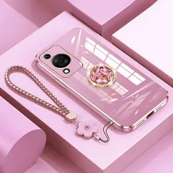 Nova Y72 Case Luxury with Holder,Diamond Ring Case For Huawei Nova Y72 MGA-LX3 Y70 Plus Shockproof Case Y 72 Cover with Lanyard