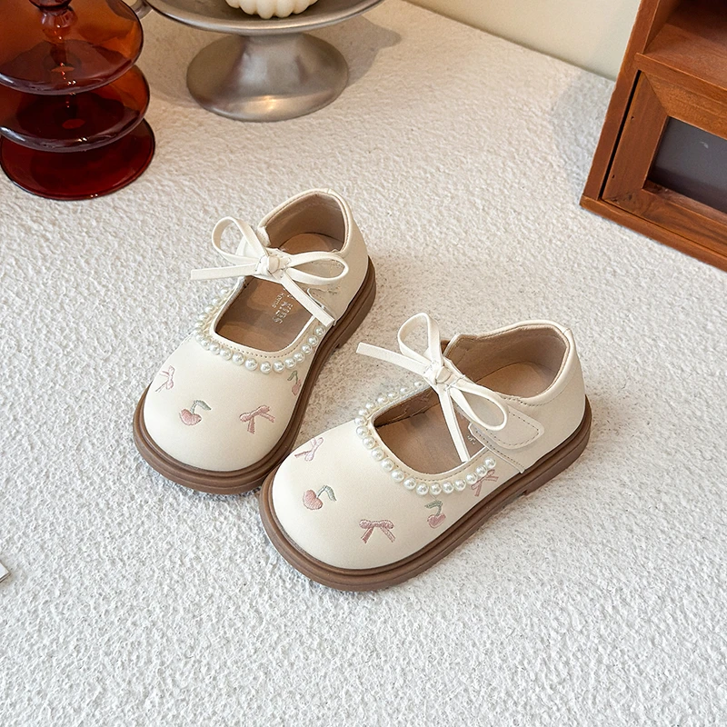 Girls Small Leather Shoes Size 21-30 Soft Bottom Leather Children's Single Shoes Beige Fashion Versatile Children's Baby Shoes