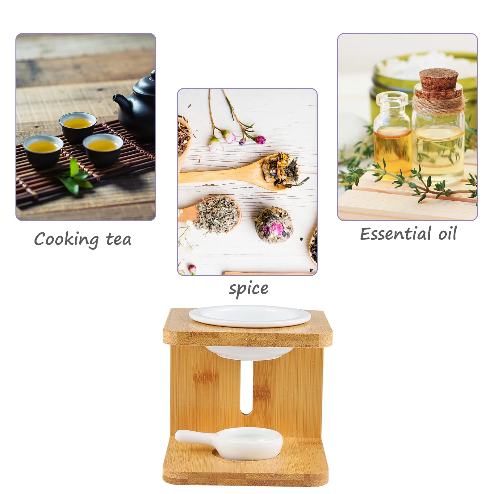 

2 set 2 Sets Bamboo Tealight Oil Burner Ceramic Bowl Scented Wax Melt Aroma Diffuser Home Office Decor Gift