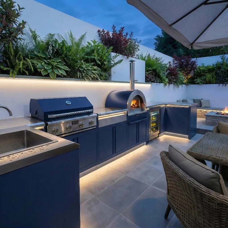 CUSTOMIZED Moisture Resistant Rust-Proof 304 Stainless Steel Outdoor BBQ Kitchen Set With Safety Features For Villa Multi-Functi