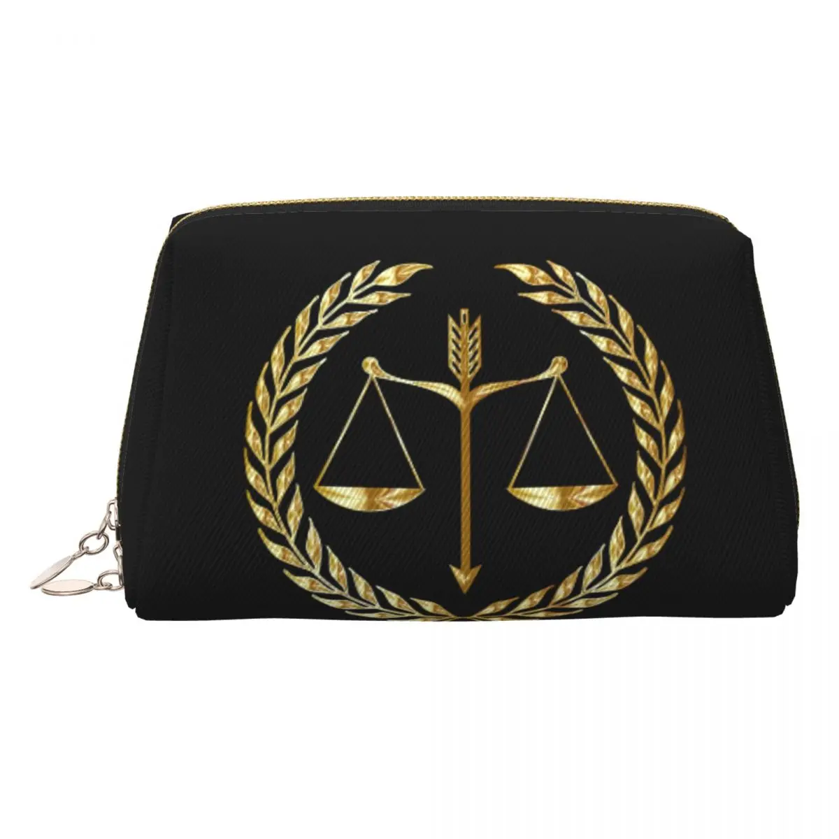 Gold Scales Of Justice Law Logo Lawyer Legal Party Women Cosmetic Bag Travel Makeup Organizer Pouch Toiletry Storage Dopp Kit