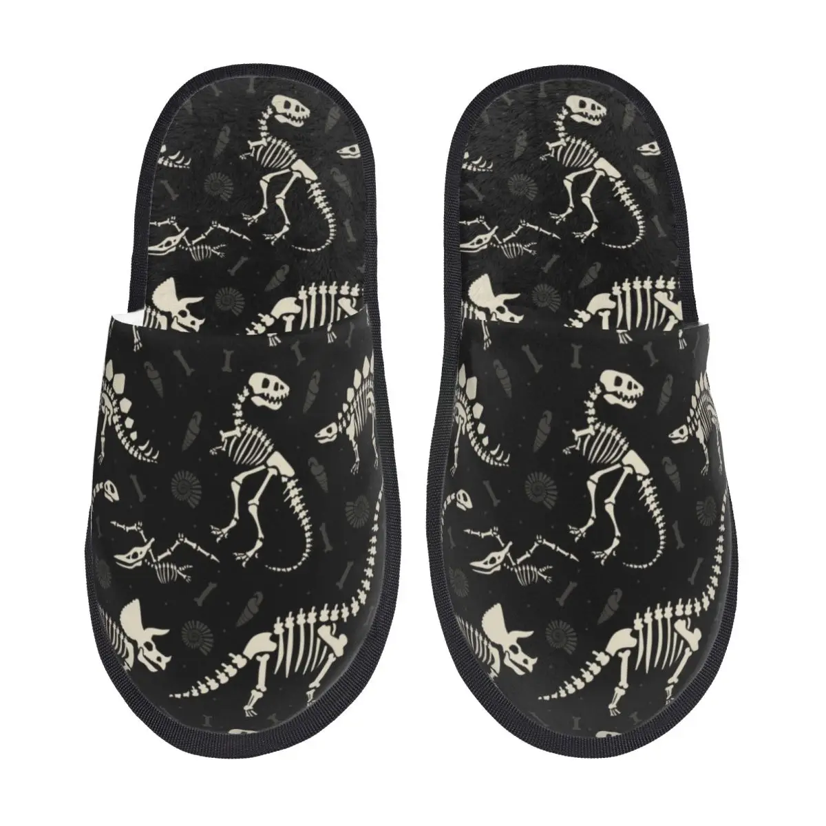 Custom Dinosaur Fossils Memory Foam Slippers Women Comfy Warm Dino Skeleton House Slippers