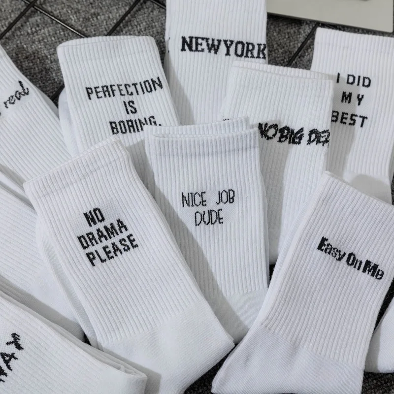 New Women Letters Socks Street Sports Basketball Hip Hop Men Unisex Sokken White Cotton Sock Fashion