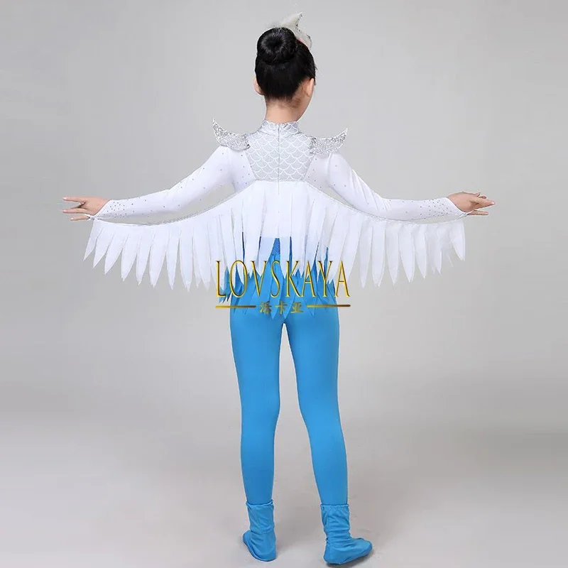 Xiaohe-ropa de rendimiento de baile para niños, ropa con alas de pájaro en forma de baile