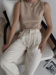 Hochglanz gestrickt aushöhlen sexy Tank Top Pullover für Frauen ärmellose High Street Strickwaren y2k Top Weste Mode Urlaub weibliche Weste