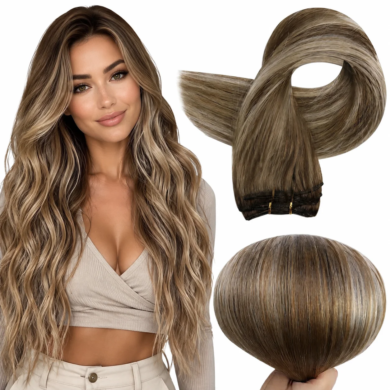 VeSunny Butterfly Weft Human Hair Extensions Micro Bead Genius Weft PU Hole Silky Natural Remy Hair Balayage Highlight